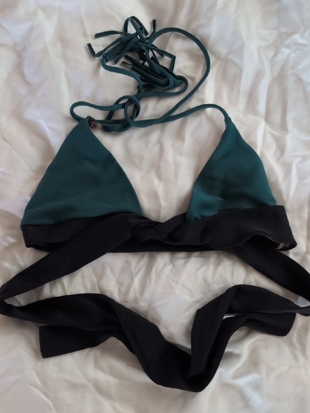acacia swimwear Teal and Black Wrap Triangle Bikini Top